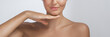 Close-up Perfect Natural Skin Care Beauty Portrait Half Face with Lips Chin and Shoulders 