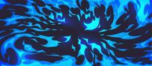 Cartoon Dynamic Blue Fire Comic Vector Background. Abstract Flame Texture Vortex Frame Illustration. Pop Design With Bomb Explosion And Focus Space. Gas Fuel Glow Light Effect Pattern Backdrop