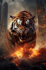 Sticker - The raging tiger that destroys the city