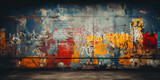 Fototapeta Londyn - City Wall Painted With A Variety Of Graffiti Background Created With The Help Of Artificial Intelligence