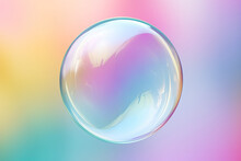 Iridescent Balloon Bubble On Pastel Background With Gradient. A Vibrant And Whimsical Bubble Of Joy Radiates In The Sky, Its Radiant Rainbow Background Captivating The Viewer With Its Dazzling Colors