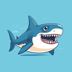 Sticker - Cartoon shark with its mouth open and it's teeth wide open.