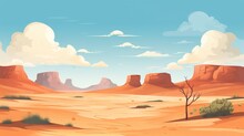 Minimalist Cartoon Flat Style Desert Landscape Digital Illustration