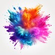a vibrant explosion of colorful powder on a clean white background