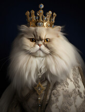 Funny Cat Royal Portrait Of A Persian Cat. Generative AI.