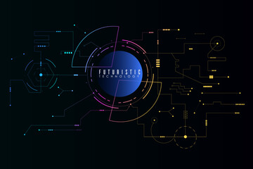 Modern Abstract Technology of Background with Elements Hi-tech Communication in Cyberpunk Style. Futuristic Network Line, Badges for Banner, Cover, Poster. Pattern Research of Science.
