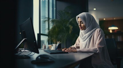 Wall Mural - modern muslim woman in hijab in office room