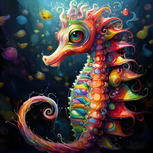 Rainbow Seahorse With Beautiful Eyes Type A, Generative Ai