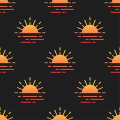 Wall Mural - Sunset seamless pattern. Vector bright gradient elements on black background.