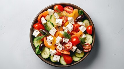 Greek salad with fresh vegetables, feta cheese and kalamata olives. Healthy food Generative AI