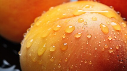 Wall Mural - Generative AI, bright slice of juicy ripe apricot and water drops, macro of summer fruit