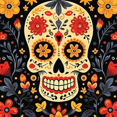 Wall Mural - Hand drawn dia de muertos pattern background