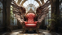 Antique Red Leather Armchair With Angel Wings Generative AI