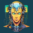 Character face in futuristic virtual style. cyber punk illustration, sticker design
