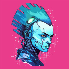 Poster - Character face in futuristic virtual style. cyber punk illustration, sticker design