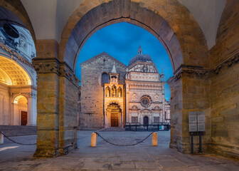 Wall Mural - View of Bergamo Cathedral through the arch at dusk in Bergamo, Italy