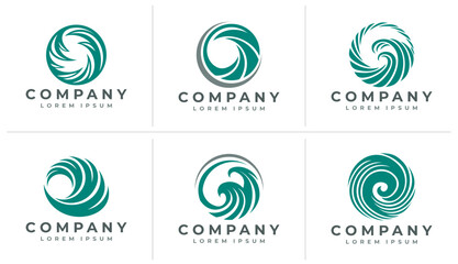 Minimalist abstract ocean wave circle logo branding