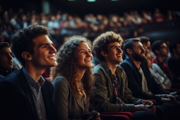 people in the cinema smiling, immersed in a movie