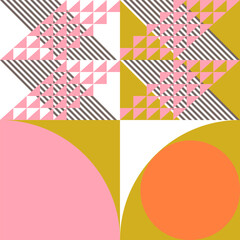 Fototapete - Modern abstract geometric  vector seamless pattern with simple elements and shapes like circle, square and triangle. Graphic pastel colored minimalist background.