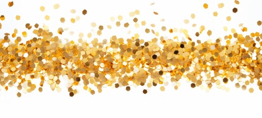 Aufkleber - Festive carnival new year's eve celebration party banner texture - Falling shiny golden confetti isolated on white background (Generative Ai)
