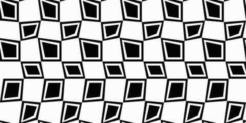 Poster - Curve and casual checkered tiles. For print, packaging, wallpapers, covers, backgrounds, pillows. Black and white checker pattern.