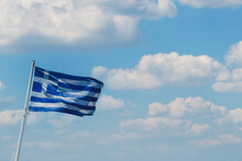 Greece Flag Fluttering In The Wind