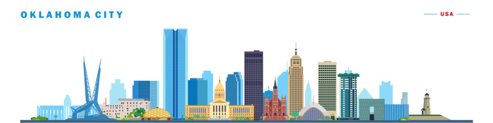 oklahoma city skyline vector silhouette on white background, usa