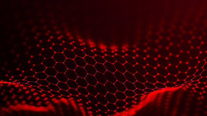 Futuristic hexagon background. Futuristic honeycomb concept. Wave of particles. 3D rendering. Data technology background