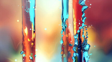 Wall Mural - falling stream of water with splashes and drops on a gradient background
