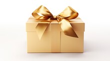 Gift Box With Gold Satin On White Background