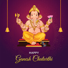 Wall Mural - Happy Ganesh Chaturthi Indian festival Greeting