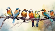 Cute Watercolor Hummingbirds In Romantic Mood