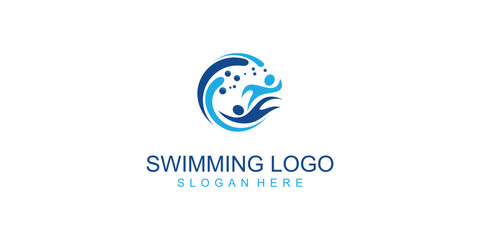 .Creative swimming logo design with modern concept| premium vector