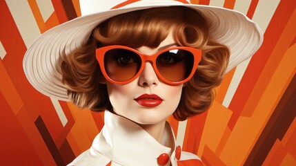 Poster - A woman in a hat and sunglasses holding an umbrella. Generative AI image.