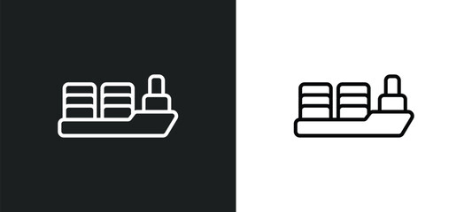 cargo boat outline icon in white and black colors. cargo boat flat vector icon from ultimate glyphicons collection for web, mobile apps and ui.