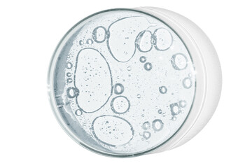 Wall Mural - Petri dish isolated on empty background. drops, stains, bacteria and molecules in a Petri dish.