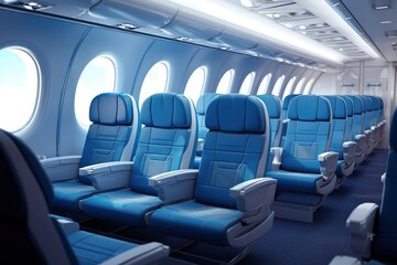 Canvas Print - Cabin of modern aircraft with passengers on seats .