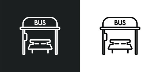 Wall Mural - bus stop outline icon in white and black colors. bus stop flat vector icon from travel collection fo