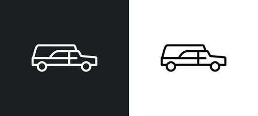 Wall Mural - hearse outline icon in white and black colors. hearse flat vector icon from transportation collection for web, mobile apps and ui.