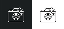 Camera With Flash Outline Icon In White And Black Colors. Camera With Flash Flat Vector Icon From Tools And Utensils Collection For Web, Mobile Apps And Ui.