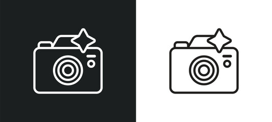 Wall Mural - camera with flash outline icon in white and black colors. camera with flash flat vector icon from to