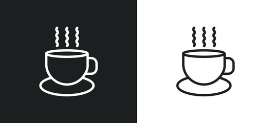 Wall Mural - cup of hot coffee outline icon in white and black colors. cup of hot coffee flat vector icon from tools and utensils collection for web, mobile apps and ui.