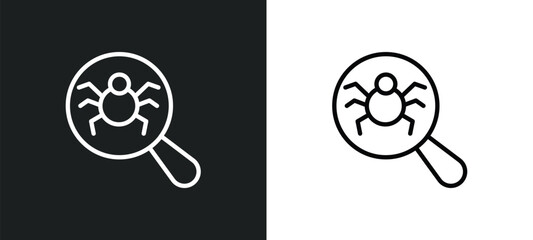 Wall Mural - search bug outline icon in white and black colors. search bug flat vector icon from technology colle