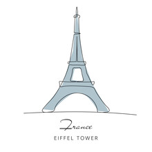 Line Drawing Doodle Eiffel Tower, France Tourist Attraction, Paris, Travel.