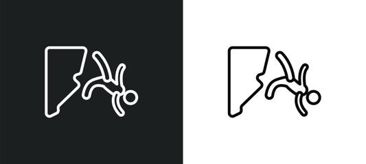 Wall Mural - man falling off a precipice outline icon in white and black colors. man falling off a precipice flat