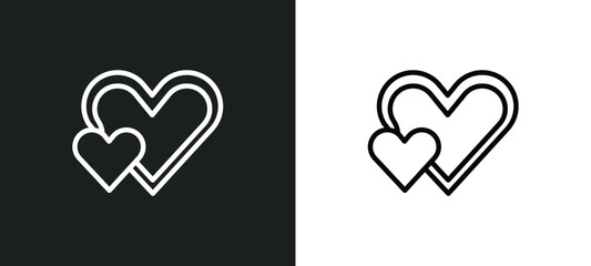 Wall Mural - big heart and little heart outline icon in white and black colors. big heart and little flat vector icon from shapes collection for web, mobile apps ui.