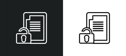 Wall Mural - unlocked file outline icon in white and black colors. unlocked file flat vector icon from security collection for web, mobile apps and ui.