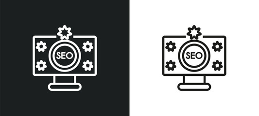 seo reputation outline icon in white and black colors. seo reputation flat vector icon from programm