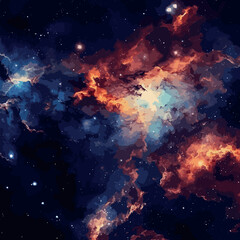 Vector space illustration. Nebula and galaxies in space. Colorful space background with stars.