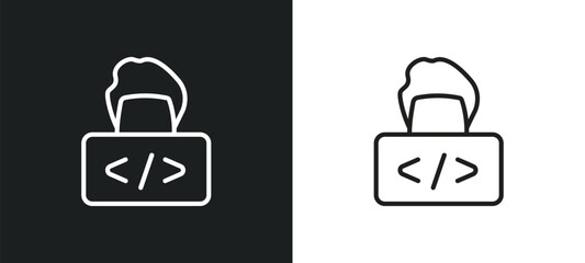 Wall Mural - programmer outline icon in white and black colors. programmer flat vector icon from professions coll
